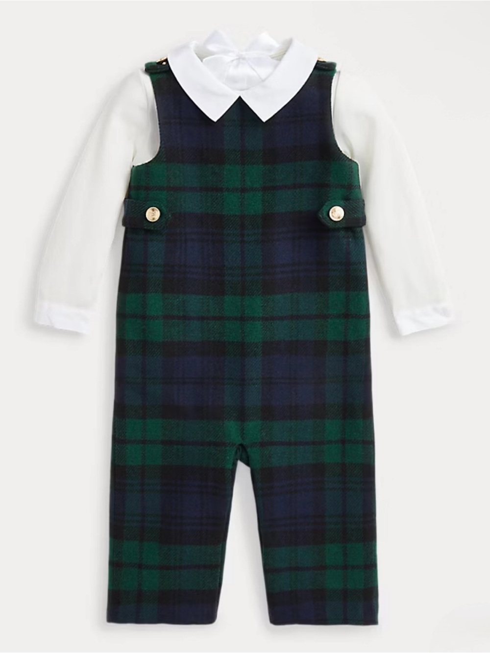 Ralph Lauren Baby Boy Interlock Bodysuit & Plaid Overall Set - Size 6M